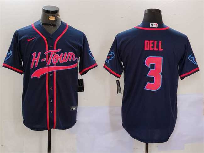 Mens Houston Texans #3 Tank Dell Navy With Patch Cool Base Stitched Baseball Jersey->houston texans->NFL Jersey